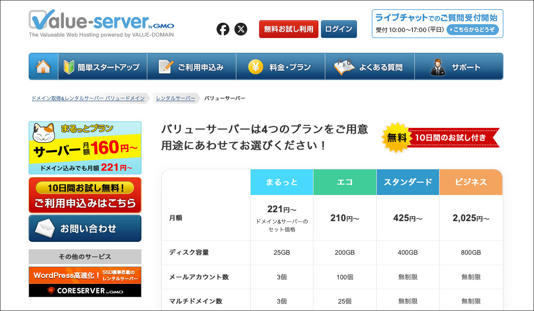 バリューサーバーのファーストビュー